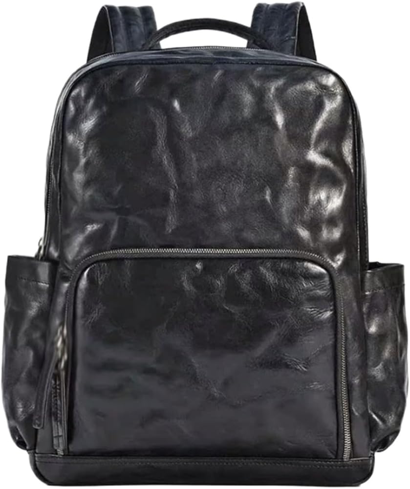 Genuine Leather Business Backpack for Men, Travel Laptop Bag with Spacious CompartmentGift Box (Black)