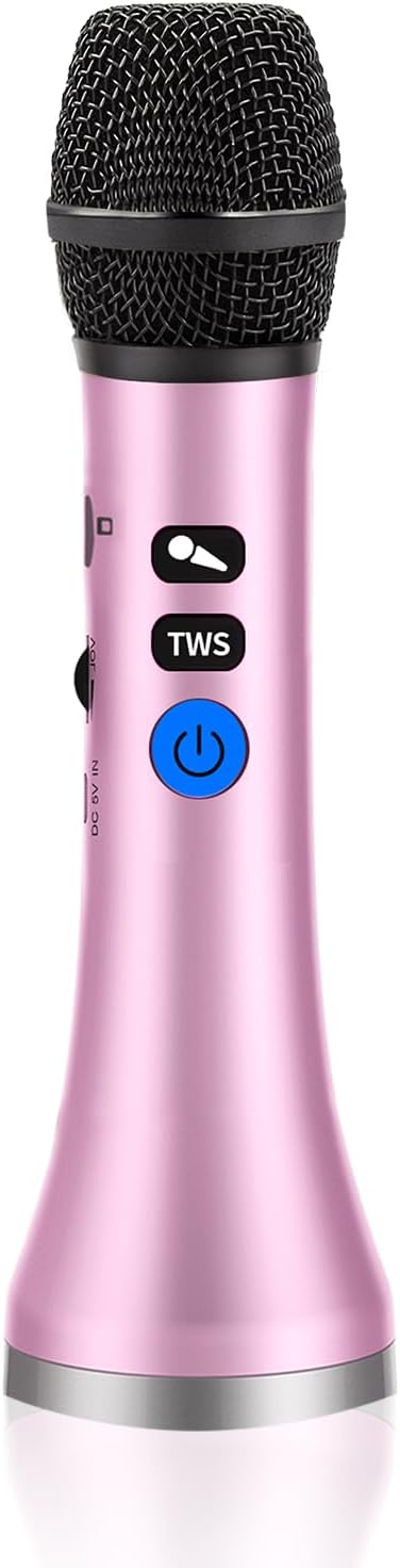 YF79 Wireless Bluetooth Microphone with 20W High Power, DSP Chip for Clear Sound, Dual Mic Connectivity for Duet Singing, One-Click Vocal Reduction for Karaoke, Portable Design with Loud Volume(Pink)