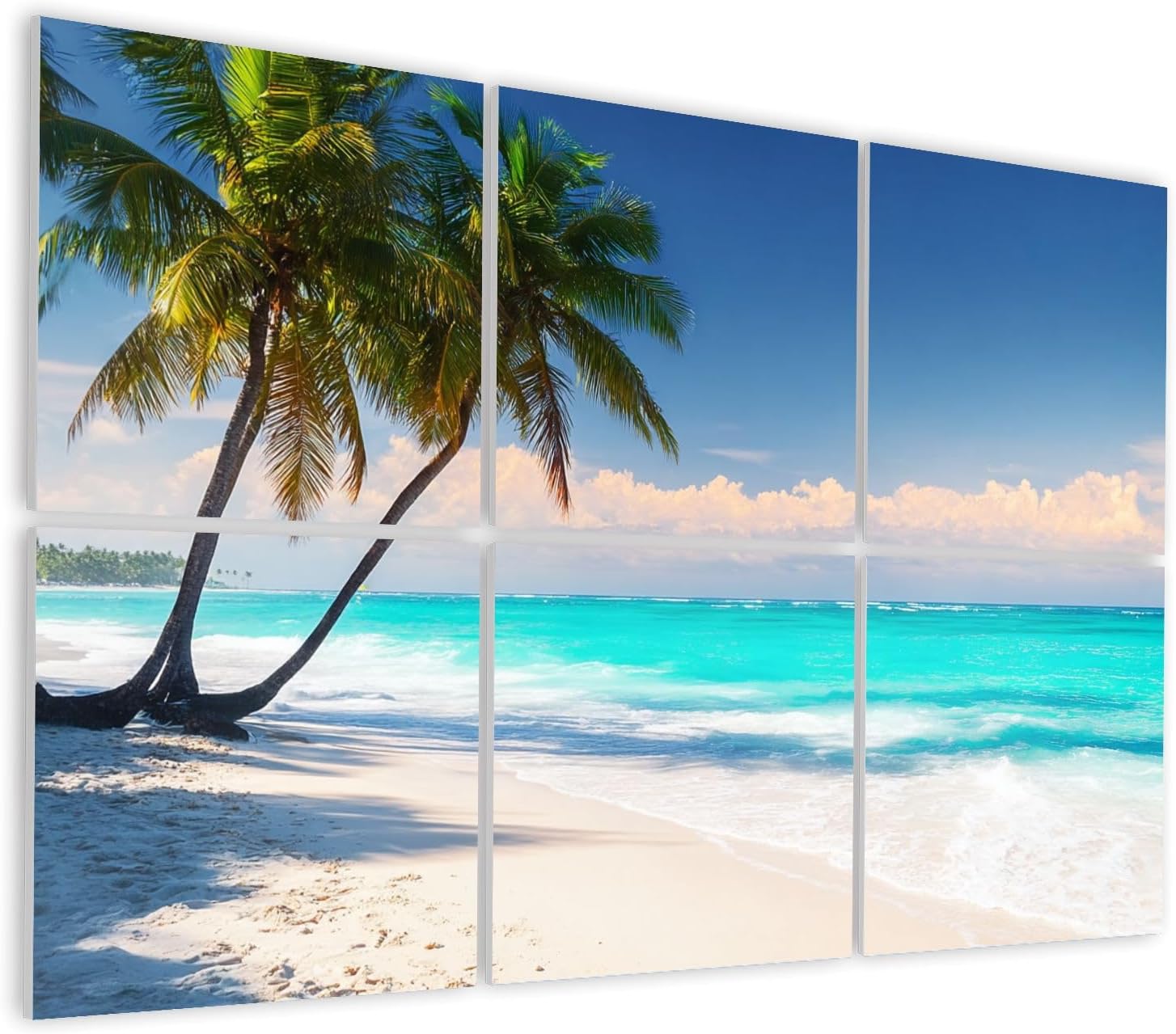 6 Pack Art Acoustic Panels Self Adhesive Beautiful Tropical White Beach Coconut Palm Trees Decorative Soundproof Wall Panels Sound Absorbing Panel 48