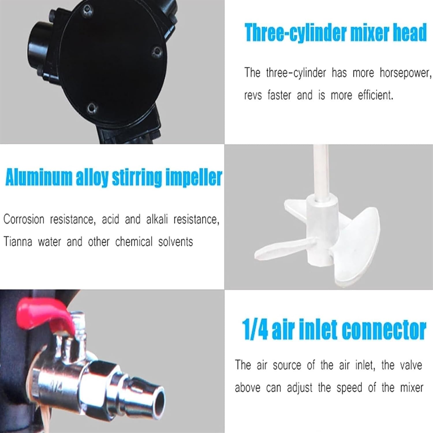 Pneumatic Paint Mixer Machine, 5 Gallon Mortar Paddle Mixer with Stand, Desktop Vertical Air Agitator, Height Adjustable, Ink Coating Mix Tool(3 Impellers)