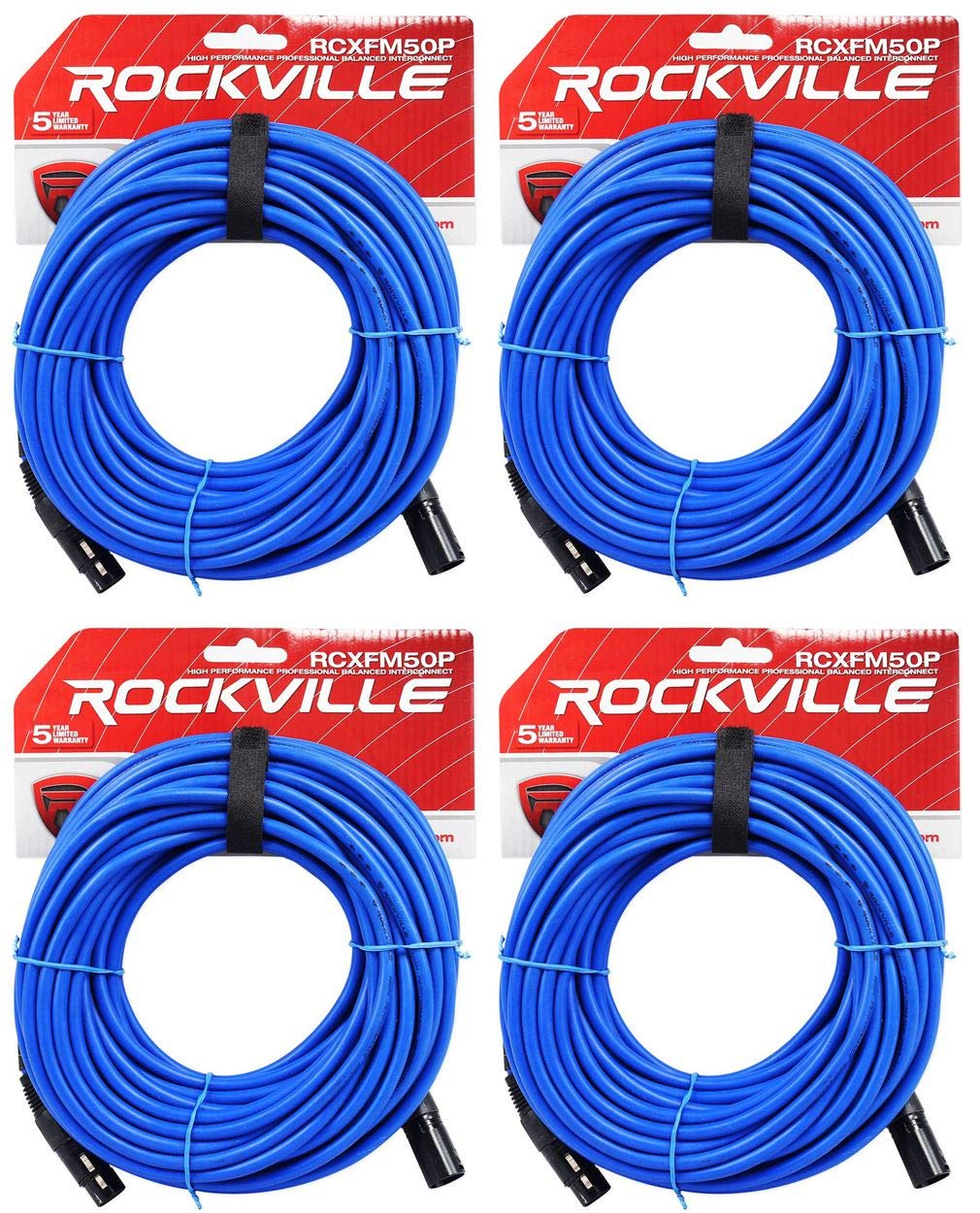 Rockville (4 RCXFM50P-BL Blue 50' Female to Male REAN XLR Mic/Speaker Cable