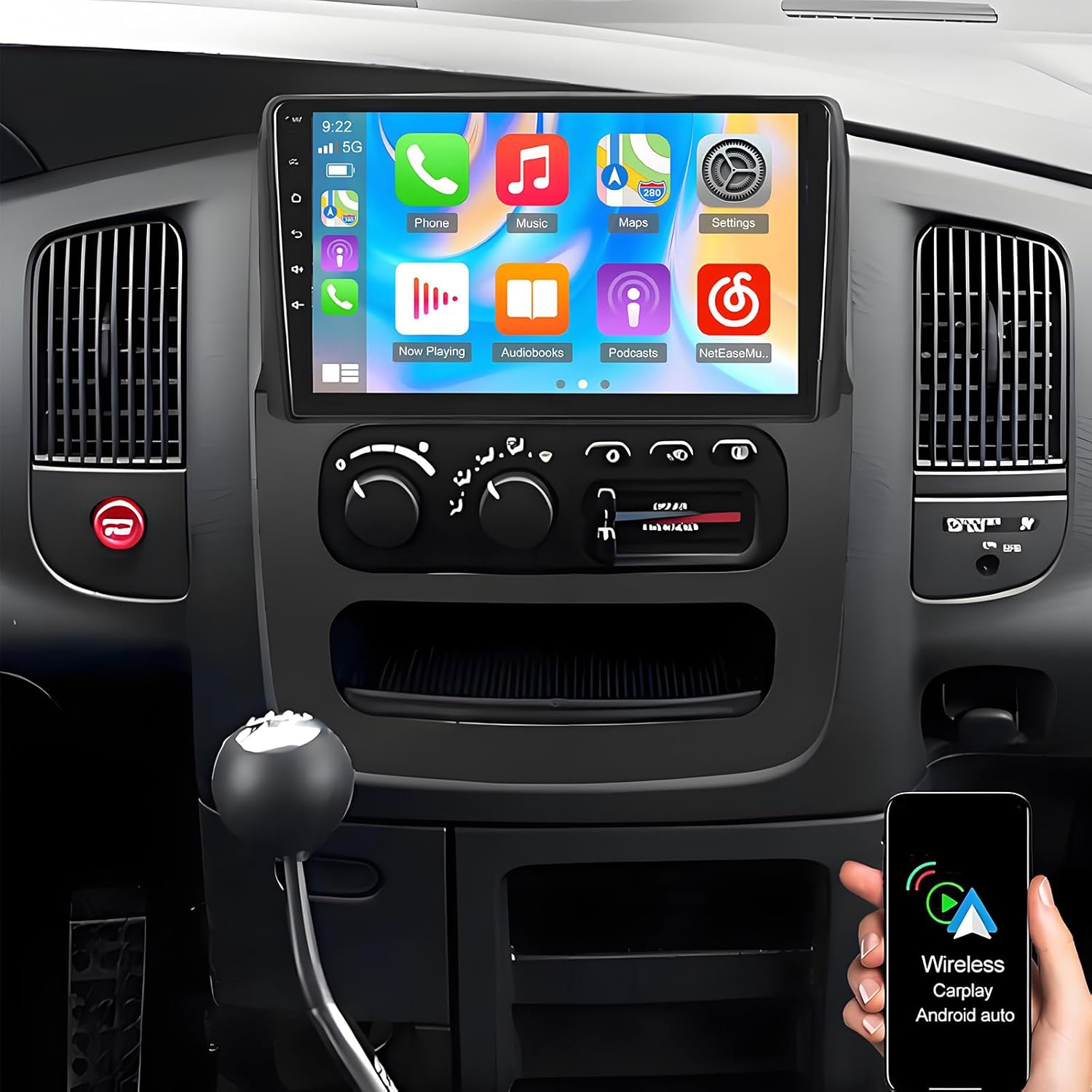 Car Stereo Radio Fit for Dodge Ram 1500 2500 3500 200 2 2003 2004 2005, 9 inch Touch Screen Car Radio Receiver with Carplay Android Auto WiFi GPS Navigation Bluetooth FM SWC Backup Camera -2+32G