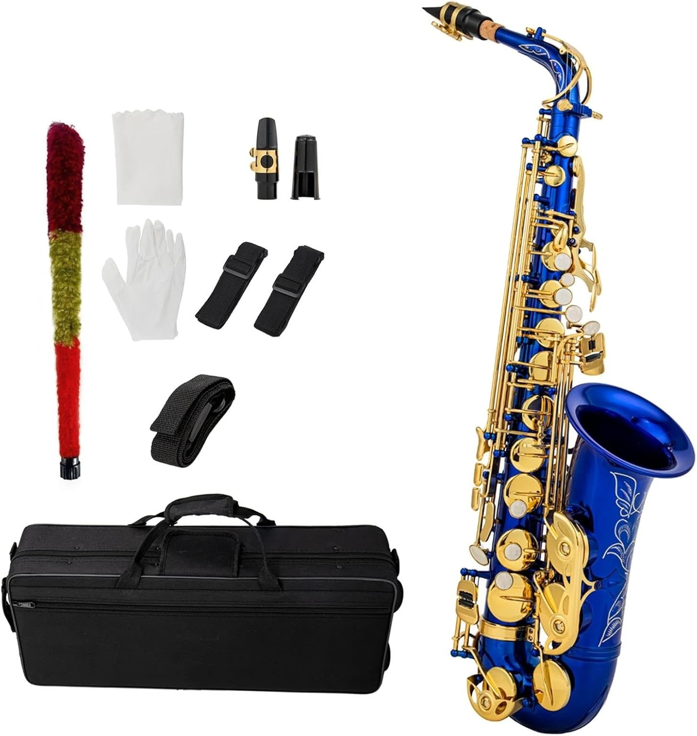 VBDEFRT Eb Alto Saxophone Brass E Flat Sax 802 Key Type Woodwind Instrument With Rod Cloth Gloves Strap Padded Case Accessories (Color : Blue)