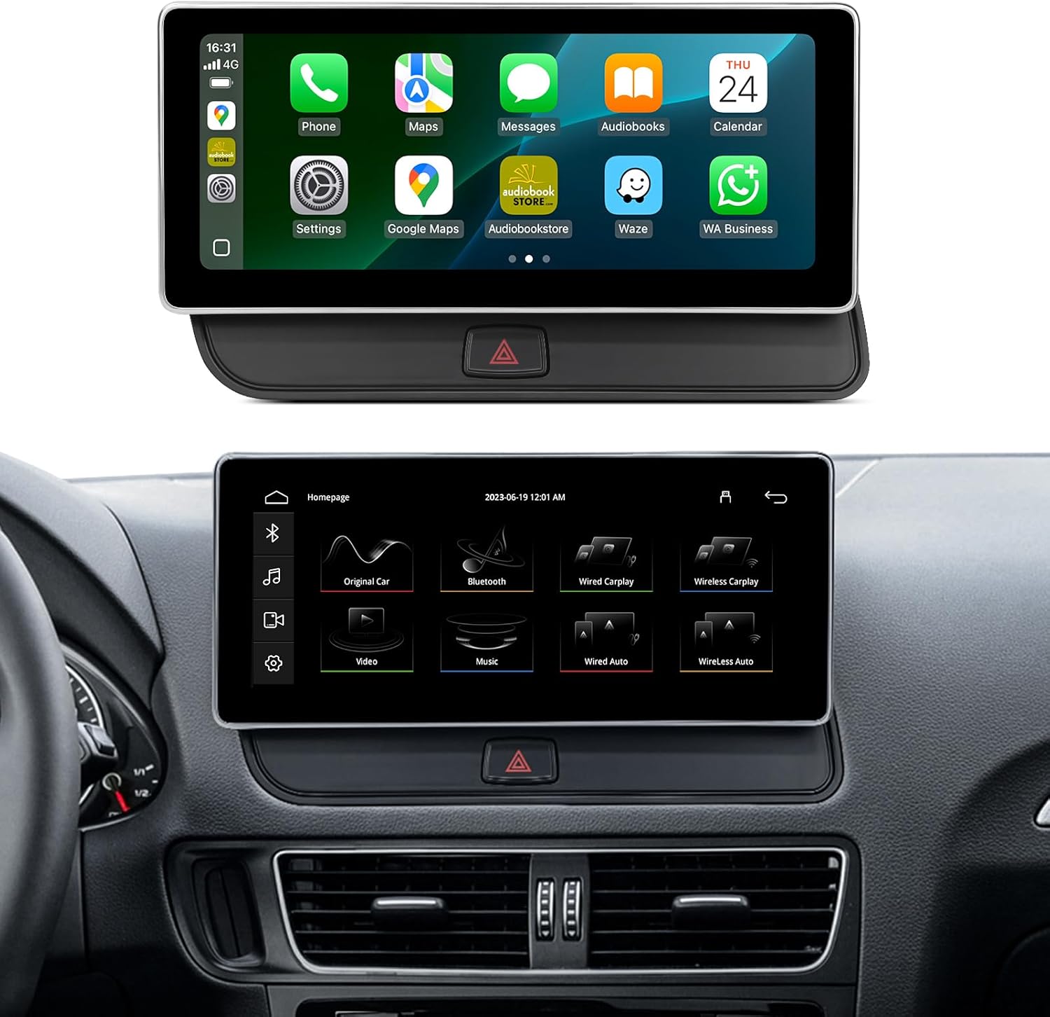 10.25 Inch Wireless CarPlay Touch Screen for Audi Q5 SQ5 2009-2017 CD Player with Multimedia (3GMMI) System,Support Dual OS(OEM+Linux) AHD Camera USB Video Playback mirroring