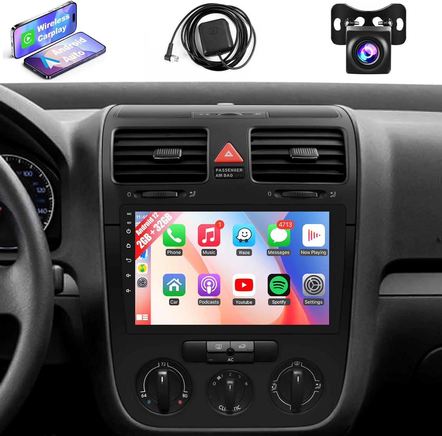 Leadfan Android Car Radio for Volkswagen Passat Jetta Tiguan Wireless CarPlay Android Auto, 10.1Inch Touch Screen Stereo for VW Jetta GPS Navi Bluetooth WiFi FM SWC AHD Camera