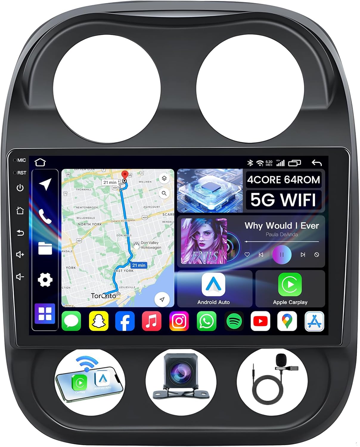 [4Core+64GB] Car Radio Stereo for Jeep Compass Patriot 2010-2016: Upgrade 5G WiFi 10.4