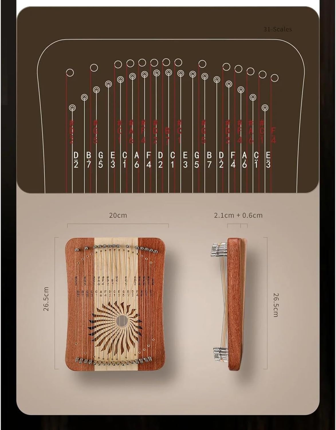 Lyre Harp Set 17/31 Strings Harp Lyre Professional Fingerplay 31/17 Strings Harp Lyre Piano Beginner Portable Instrument(17 rosewood)