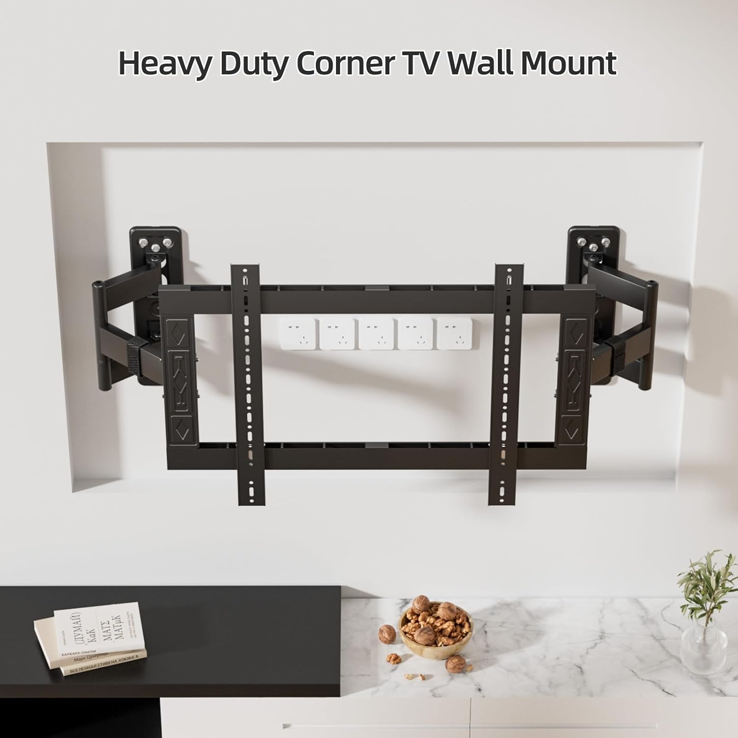 Heavy Duty Corner TV Wall Mount Bracket–Full Motion for 70-100 Inch Flat Curved Screen TVs,Ultra-Thin Dual Arm with Tilt,Swivel,Extension,U-Slot,VESA 800x600mm,Load 220 lbs,XL-DY894