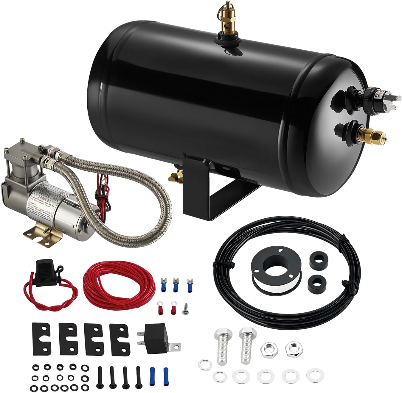 BDFHYK 1.0 Gallon Air Tank with Compressor-5 Ports with 1/4-Inch NPT Thread,150 PSI Rated On-Board Compressed Air Tank for Air Suspension System,Air Brake System,Tire Inflation,Truck/Train Horns/Car