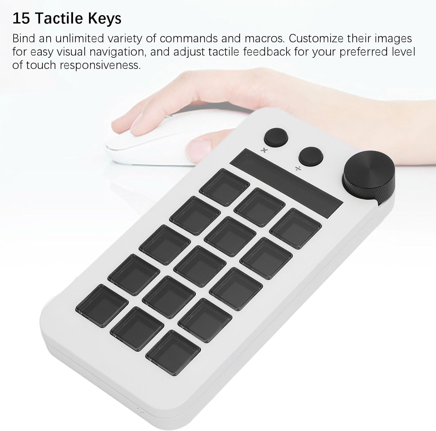 15 Macro Keys Stream Controller with Knob, Customizable Visual Keyboard, Effortlessly Manage Streams Shortcuts for Multiple Programs, Compatible with PC OBS Software (White)
