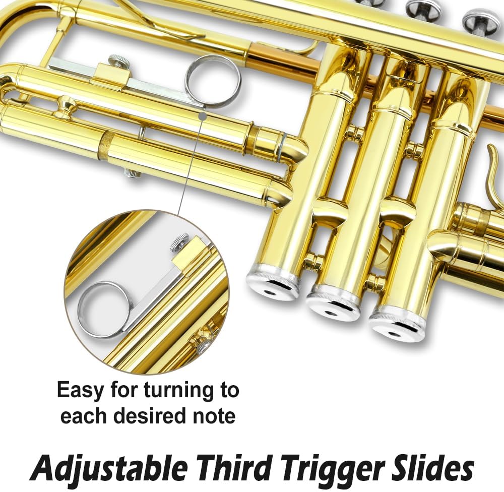 Bb Standard Trumpet Set for Beginners or students trumpet instrument with Carrying Hard Case 7C Mouthpiece Cleaning Cloth Gloves