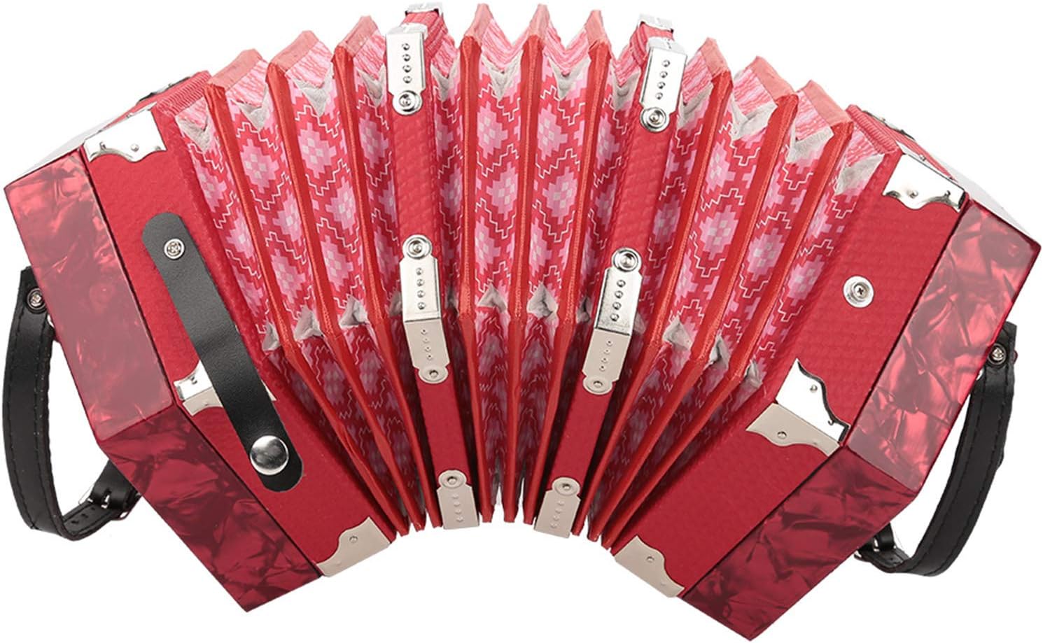 Concertina Accordion, 20 Keys Piano Accordion Instrument Professional Accordion Concertina with 2 Adjustable Straps and Bag for Kids Students Beginners Adults Friends(Red)