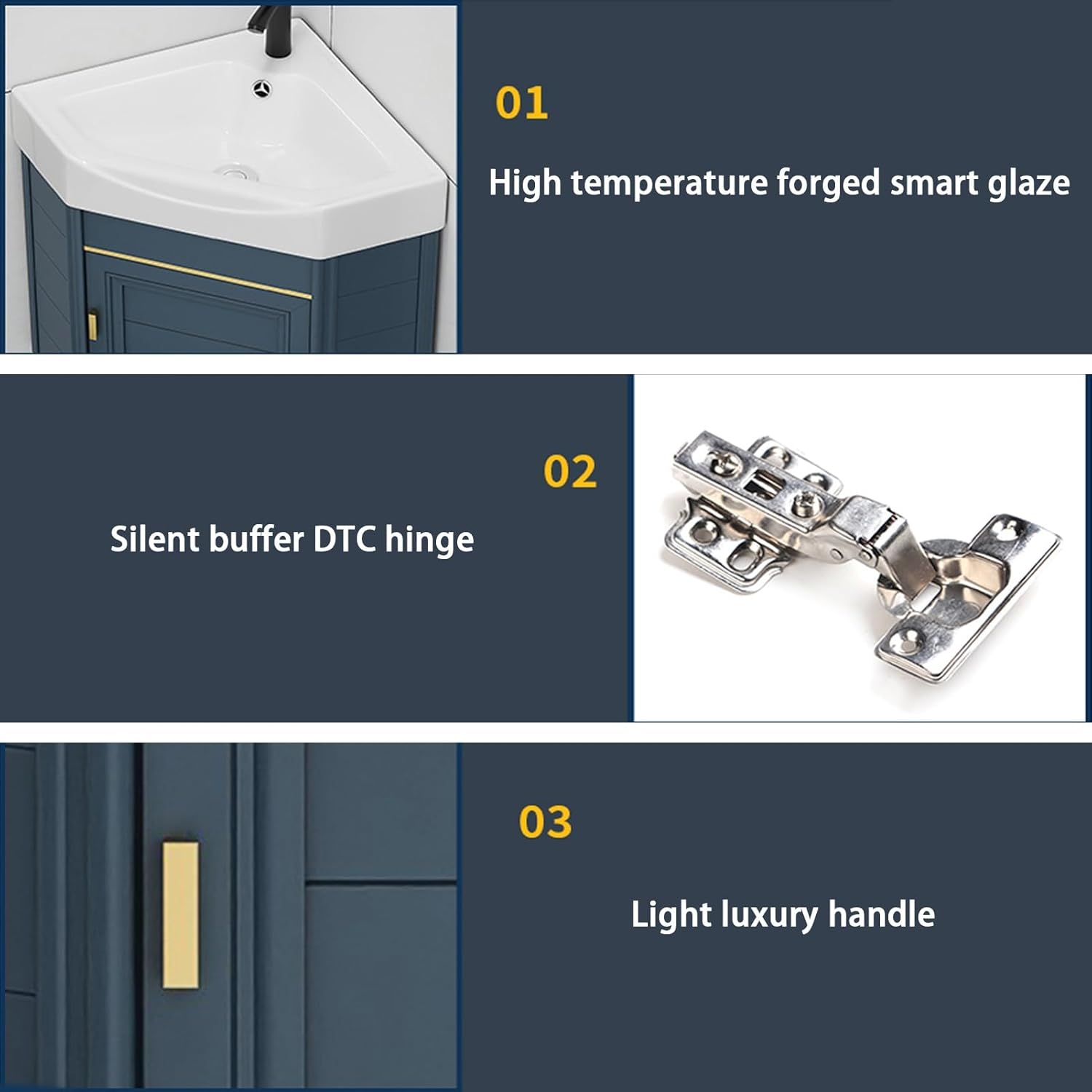 Corner Bathroom Sink, Corner Wall Mount Bathroom Sink, Small Vanity Sink with Mirror Cabinet, Corner Mounted Bathroom Vanities Cabinet Sink, Bathroom Vanity for Small Spaces(47cm/18.5in)