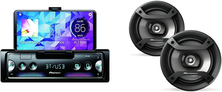 PIONEER SPH10BT Single-DIN in-Dash Mechless Smart Sync Receiver with Bluetooth & TS-F1634R, 2-Way Coaxial Car Audio Speakers, Full Range, 6.5