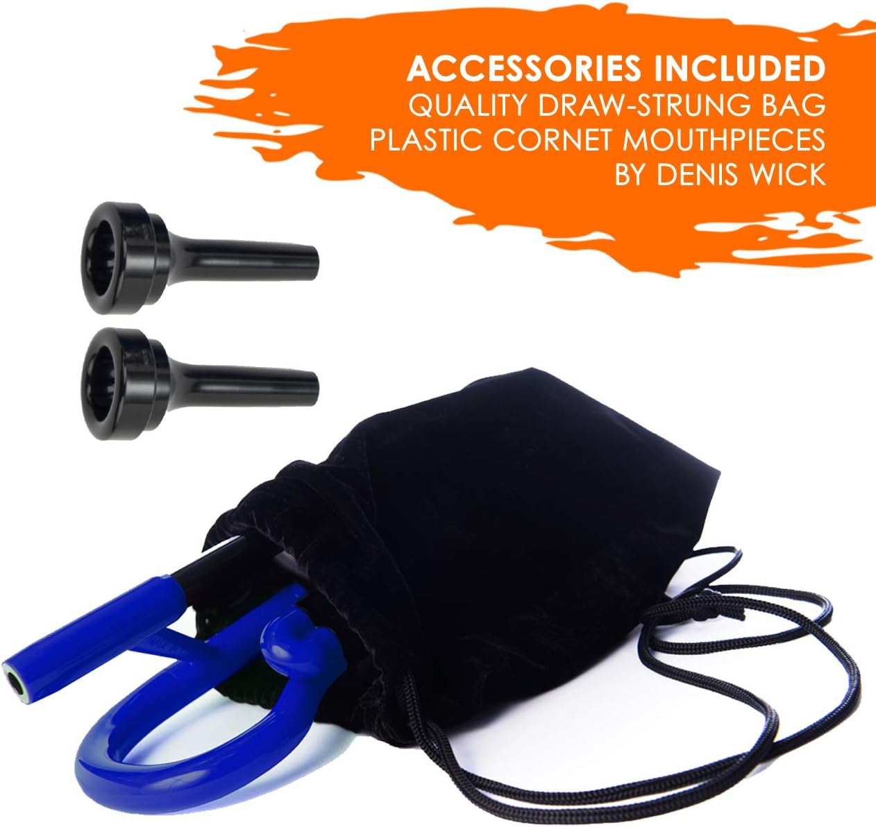 pInstrument pCornet Plastic Cornet - Mouthpieces and Carrying Bag - Lightweight, Versatile, Comfortable Ergonomic Grip - Bb Authentic Sound for Student & Beginner - Durable ABS Construction - Blue