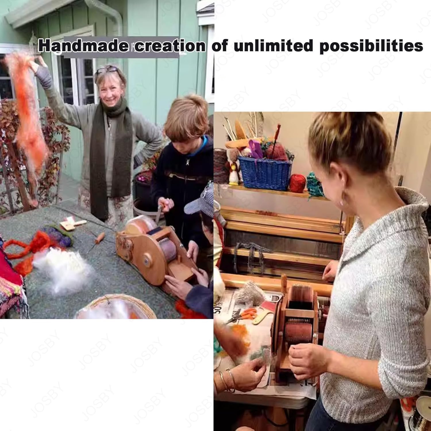 Drum Carder, Wool Fiber Carding Machine, Adjustable Roller Gap, Wool Felt-Making Tool, for Artistic Creation, DIY Craft