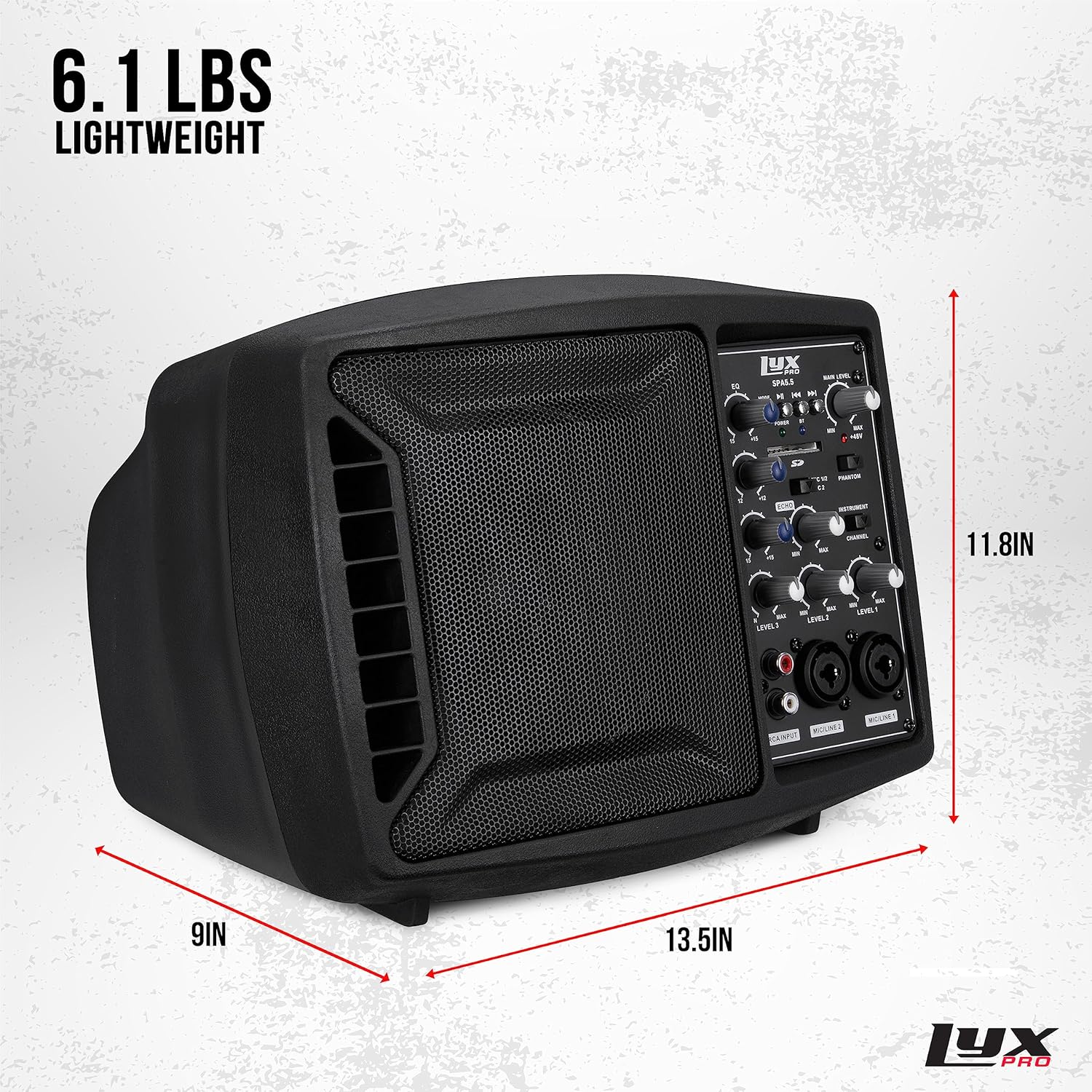 LyxPro SPA-5.5 Small PA Speaker Monitor Class-D Amplifier 3 Channel Mixer 3 Band EQ, Powerful Compact Active Speaker System amp with Mixer 48V Phantom Power