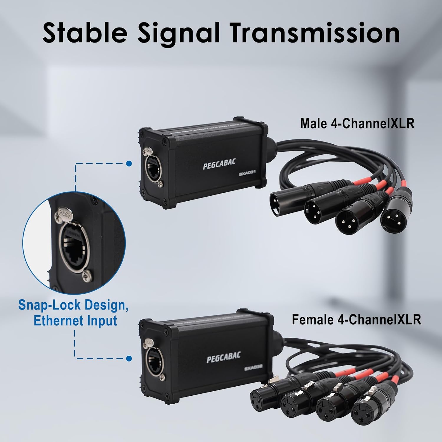 4 Channel Snake 3 Pin XLR/DMX/AES-EBU to Ethercon RJ45 Cat5/Cat6 Ethernet Extender for Stage Sound Lighting and Recording Studio with 2 Ft Breakout Cable(Male&Female)