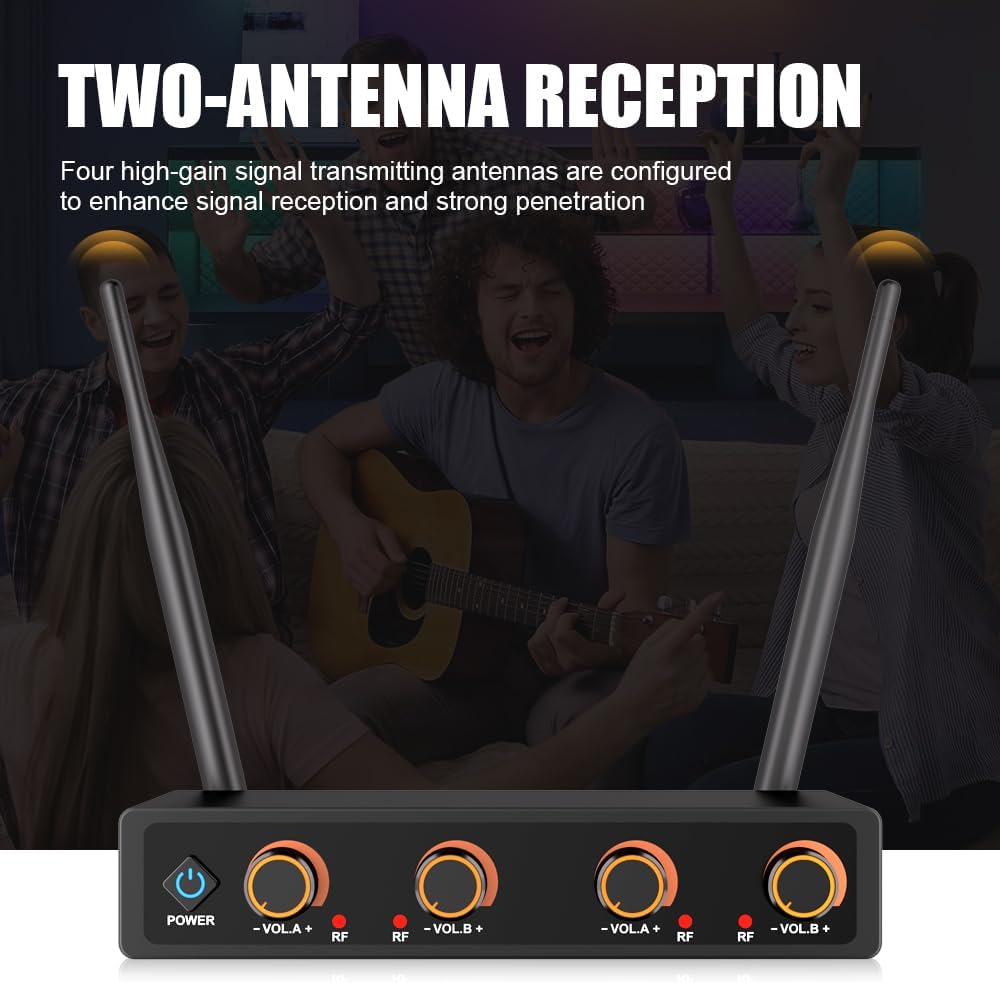 Wireless Microphone System with 4 Lavalier Microphones, Backpack Transmitter, 220 ft. Range, Ideal for Parties, Singing, Karaoke, Conferences, Churches.