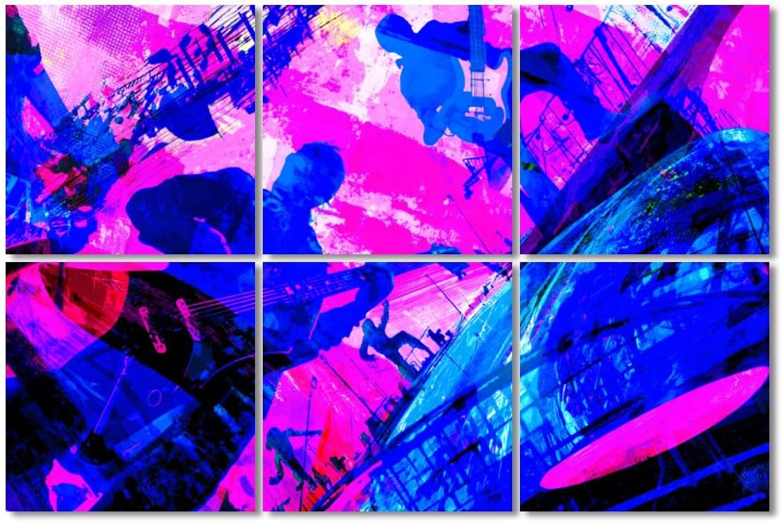 6 Pack Art Acoustic Panels Sound Absorbing Disco Karaoke Party Rock Roll Hip Pop Theme Neon Dance Glow Electric Decorative Soundproof Wall Panels Self Adhesive for Recording Studios Office 72