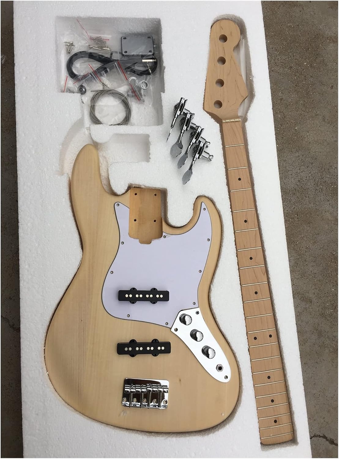 Unfinished Guitar Kit with Basswood Body and Maple Neck and Fingerboard, Suitable for DIY 4-String JB Bass Guitar Kit Handmade ​Guitar Body