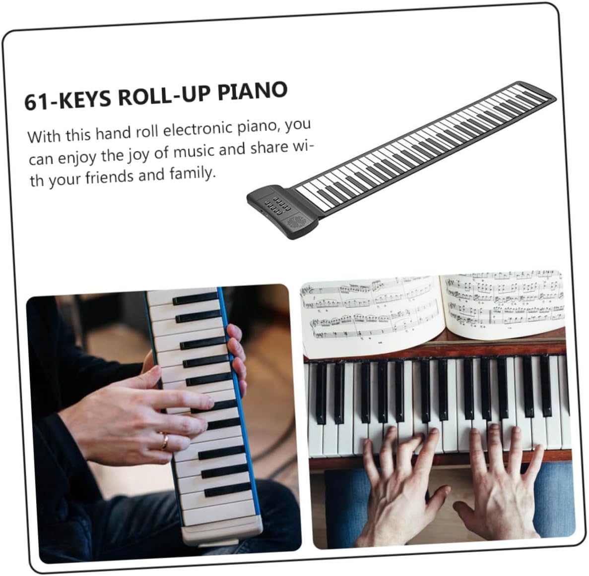 Vaguelly Style Keyboard 61-key Roll-up Piano Boys and Girls Adults Learning Musical Instrument