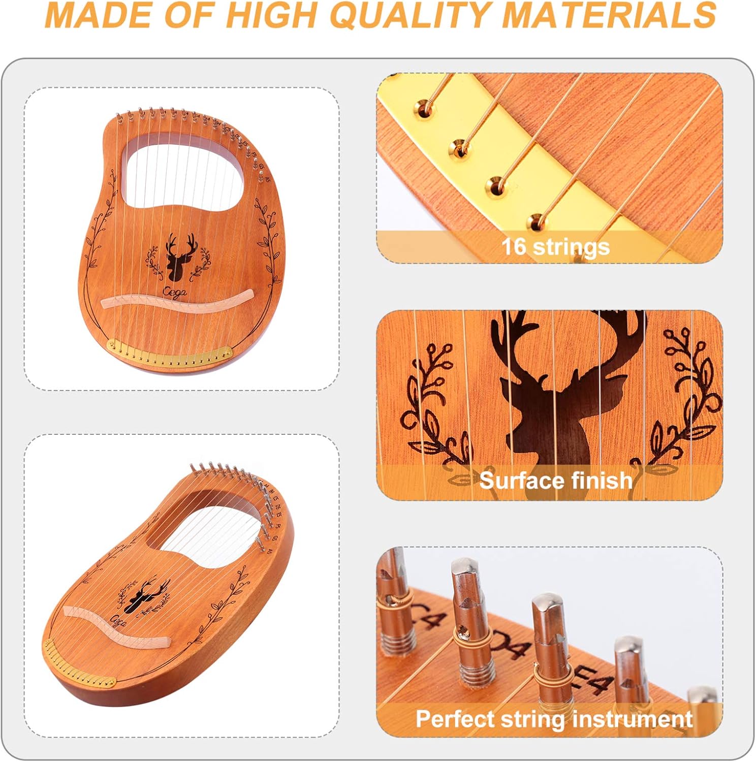 EXCEART 1set String Wooden Harp Portable Lyre Instrument for Beginners Solid Strings for Relaxation and Music Practice