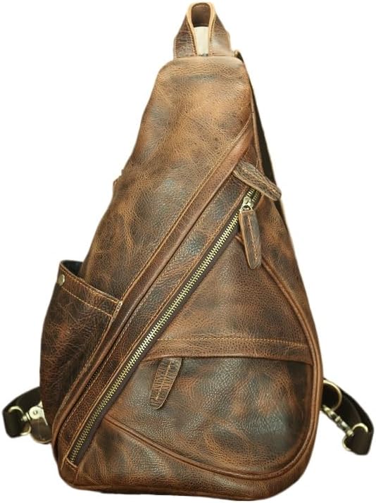 Genuine Leather Sling Bag for Men Women Crossbody Shoulder Fanny Pack Chest Bag Backpack Purse Gift Box (Brown)