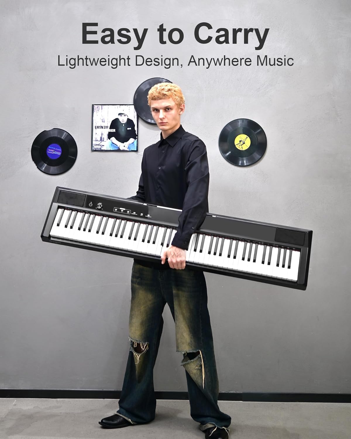 S-200 Beginner Keyboard Piano - 88 Key Full-Size Weighted Digital Piano, Portable Electric Piano with Sustain Pedal, Power Supply, Dual Headphone Jack, USB-MIDI, and MP3 Player,Black