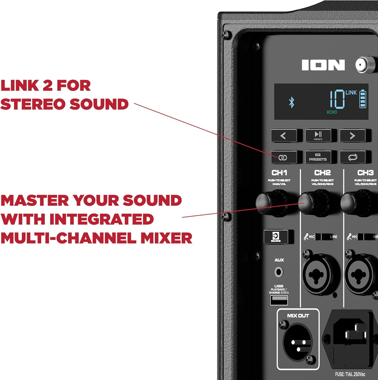 Ion Audio Trouper 100 - Battery Powered Portable Bluetooth Speaker with Rechargeable Battery, Multi-Channel Mixer and FM Radio, 100W (Renewed)