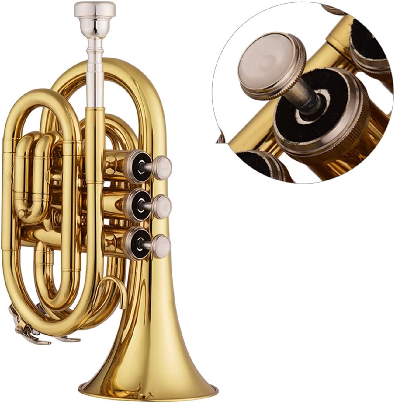 Standard Trumpet Set Mini Pocket Trumpet Bb Flat Brass Material Wind Instrument with Mouthpiece Gloves Cleaning Cloth Carrying Case