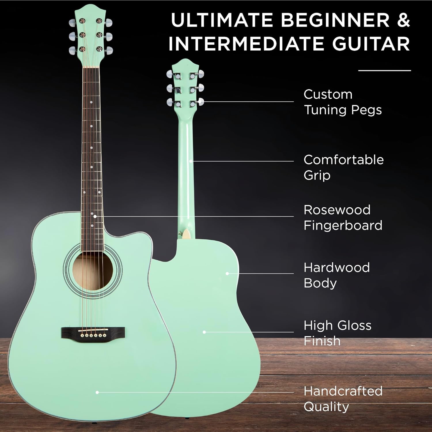 Best Choice Products 41in Beginner Acoustic Guitar Full Size All Wood Cutaway Guitar Starter Set w/Case, Strap, Capo, Strings, Picks - SoCal Green