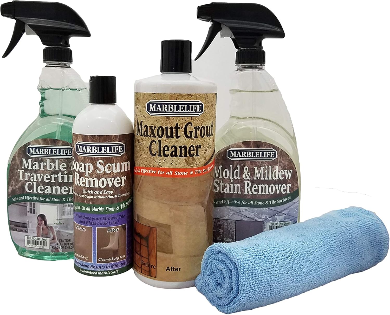 Marblelife Clean & Fresh Kitchen & Bathroom Care Kits – Marble & Travertine (MTC-41150, SSR-41200, MMSR-41190, MAX-41300, MFT-55225)