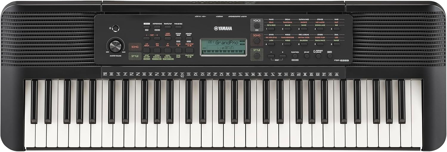 Yamaha 61-Key Portable Keyboard for Beginners with Learning Tools, Music Rest and Power Adapter PSRE283