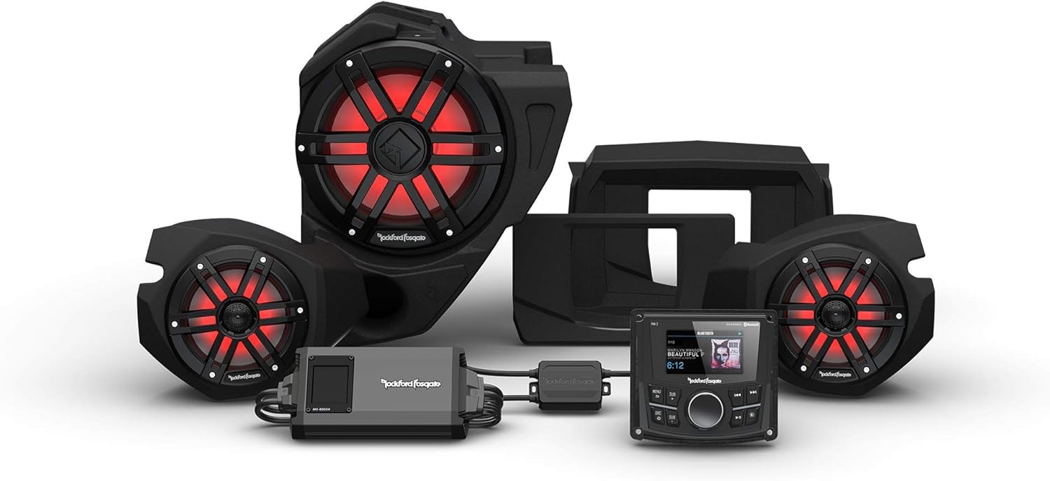 Rockford Fosgate RZR14-STG3 Audio Kit: PMX-2 Receiver, 800-Watt Amp, M1 Series Color Optix Multicolor LED Lighted Front Speaker & Subwoofer Kit for Select RZR Models (2014-2021)