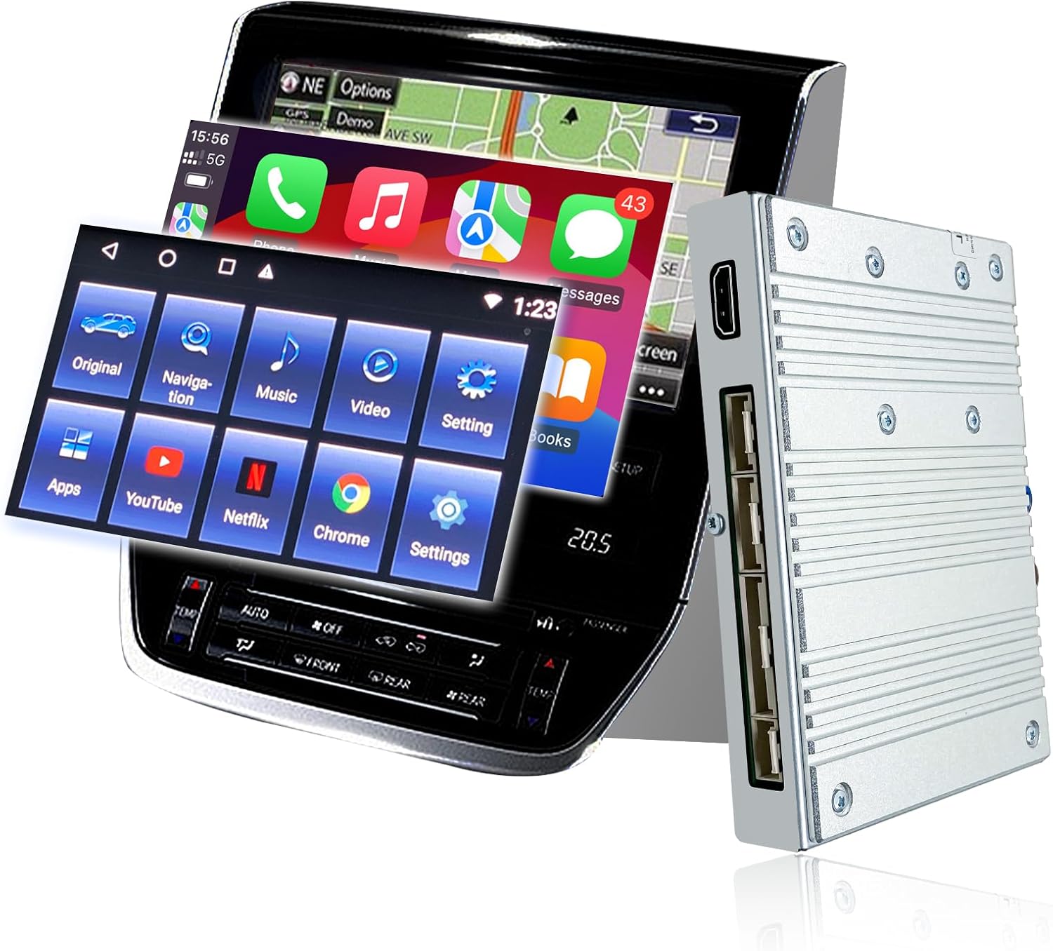 128GB Android OS13 Decoder Retrofit Kit for Land Cruiser LC200 2016-2021, Wireless CarPlay Wireless Android Auto, Upgrade Car Screen to APP Play, Support YouTube Netflix Spotify 4G LTE