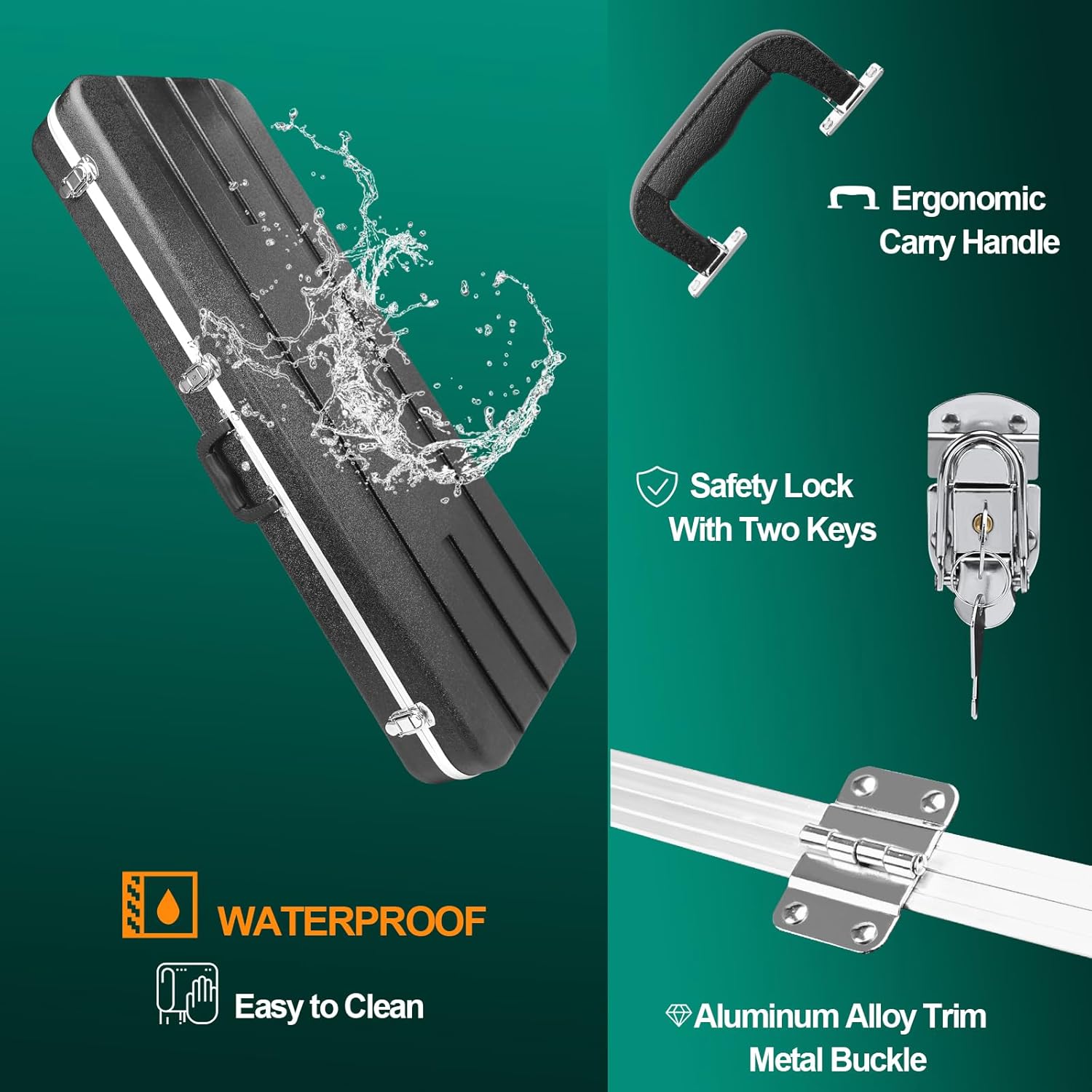 MUZNOTE ABS Electric Guitar Case Electric Guitar Hard Case Gig Bag 1.1 Inch Foam Plush Interior Thick Padding for Electric Guitars, Waterproof(Black)