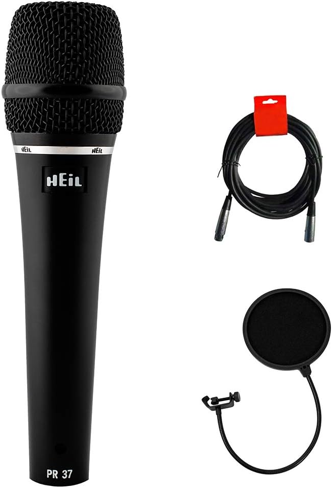 Heil PR37 Large Diameter Hand-Held Vocal Microphone with Pop Filter & XLR Cable Bundle
