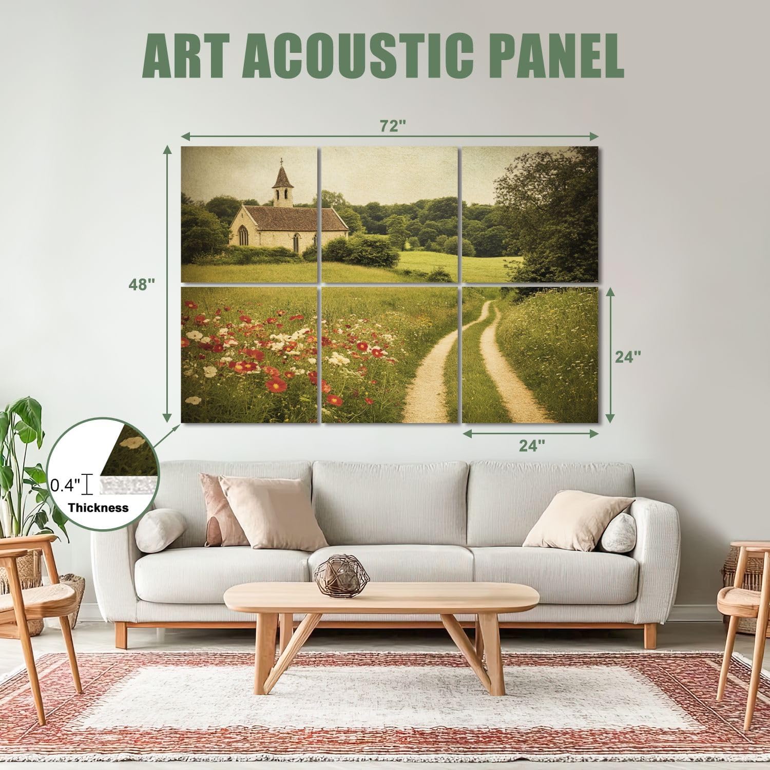 6 Pack Art Acoustic Panels Sound Absorbing Rustic Fall Flower Vintage Decor Landscape Nature Country Wildflower Decorative Soundproof Wall Panels Self Adhesive for Recording Studios Office 72