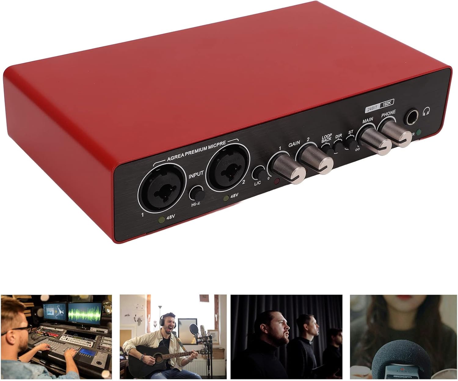 USB Sound Card,External Sound Card for Laptop,24 Bit 192kH HD Sound Card with Gain Knob for PC Smartphones Guitars Mic Headphones,Low Cut High Pass Filter