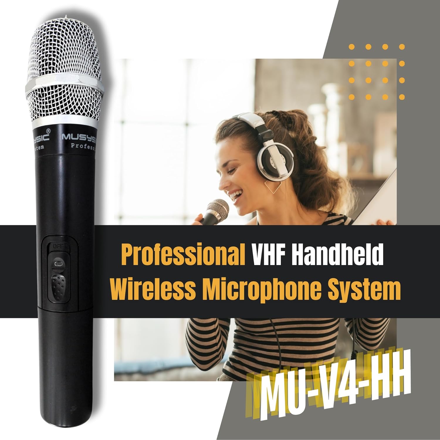 MUSYSIC 4-Channel Professional VHF Handheld Wireless Microphone System Metal Receiver, Long Range for Church, Wedding, Party, Meeting, Party, Karaoke
