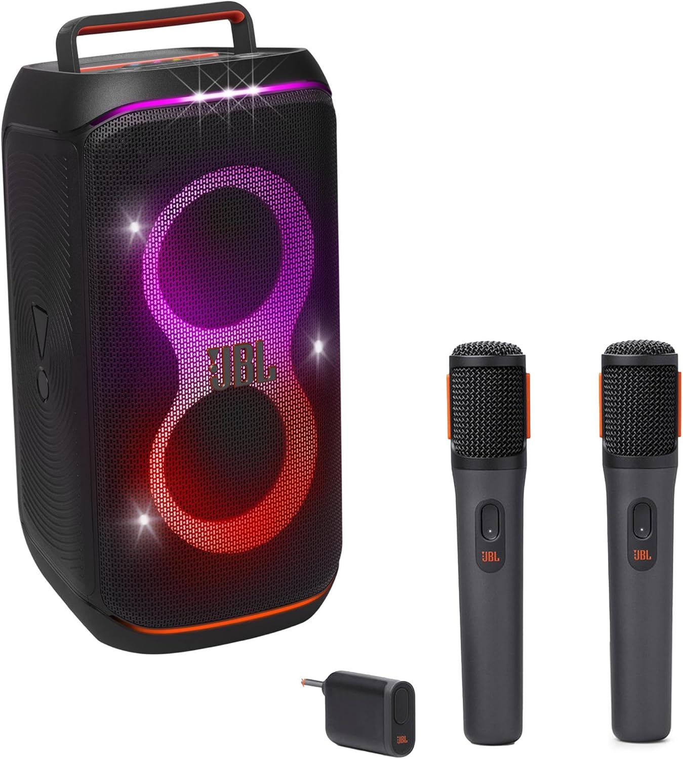 JBL PartyBox Club 120 Powerful Portable Bluetooth Party Speaker with Dynamic Light Show-Black with JBLPBWIRELESSMICAM Two Digital Wireless Microphones Designed for use with The PartyBox Speakers