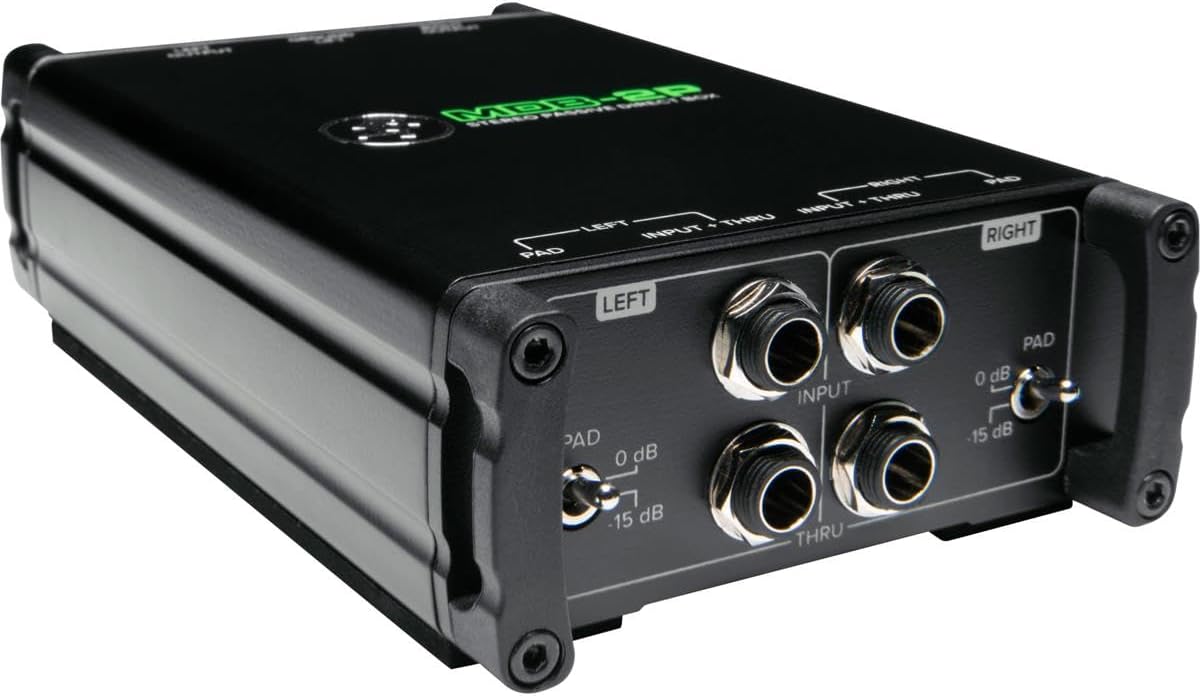 Mackie MDB Series, Passive Stereo Direct Box with dual 1/4” High-Impedance Inputs with Thru Outputs, 15db pads, and Dual Low-Impedance XLR Outputs with Ground Lift (MDB-2P)