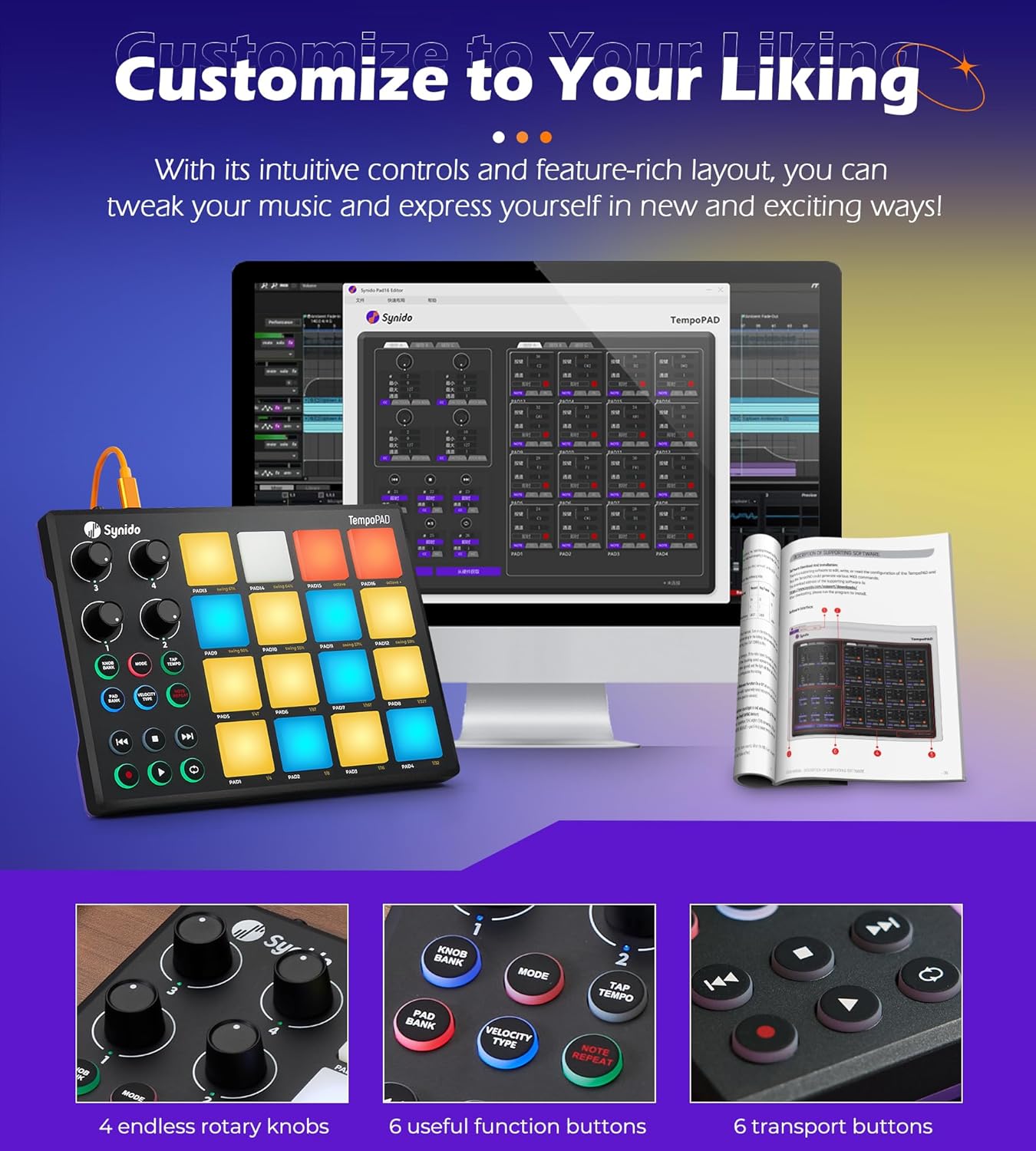 MIDI Pad Beat Maker Machine with 16 RGB Beat Pads and 64 Pads