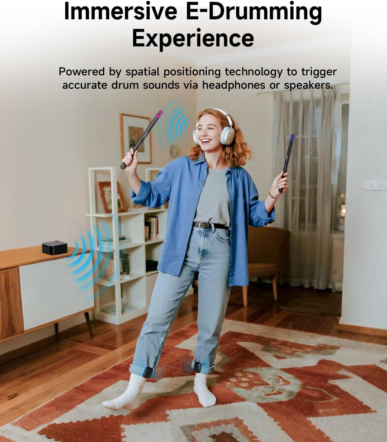 Upgraded Air Drumsticks with Speaker, Virtual Drum Sticks, Electronic Drum Set & Pedals & Bluetooth Adapter & 8 Sounds, 3D Motion Sensing RGB, for Home & Party Adults, Kids, Gift