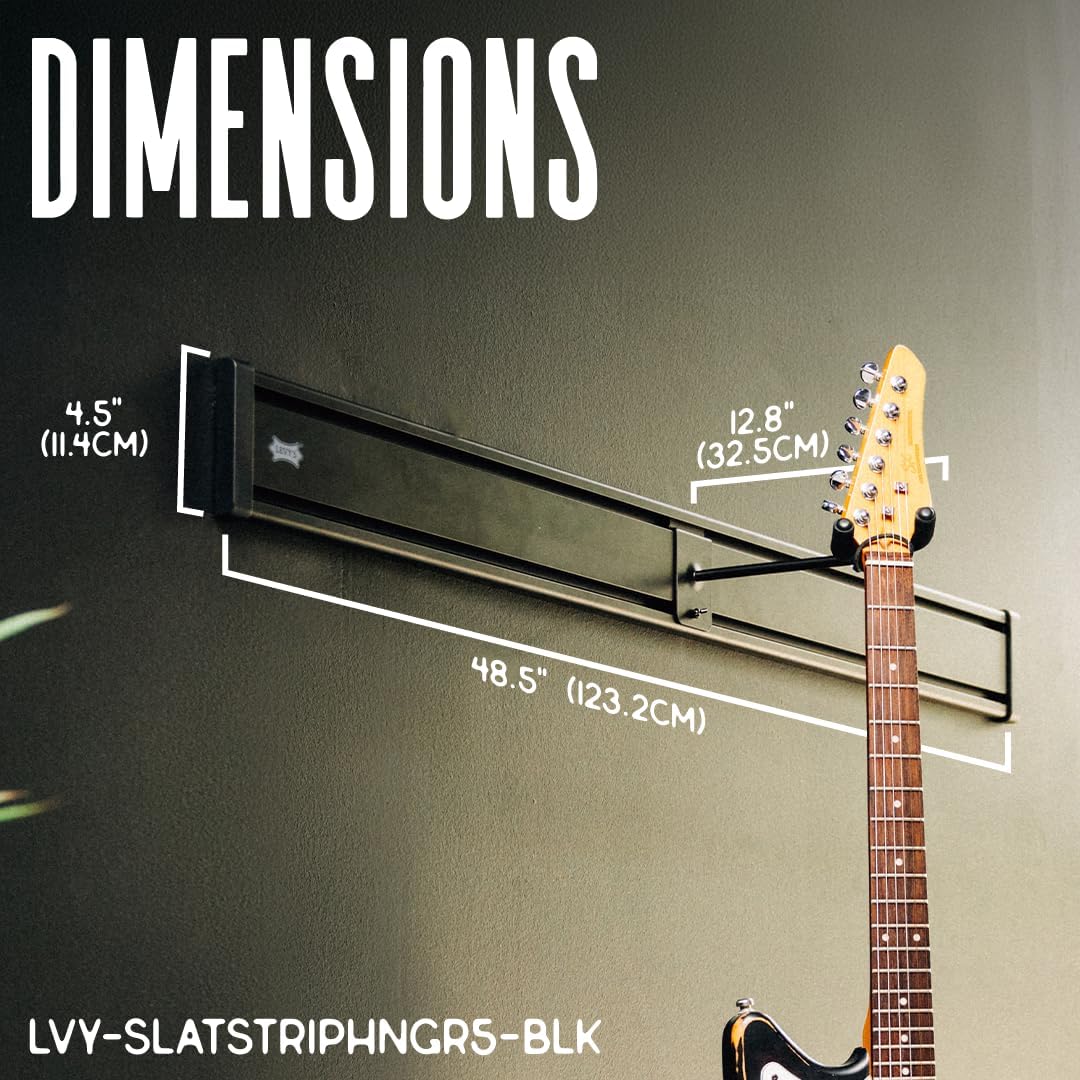 Levy's Leathers Wall Mounted 5-Space Slatwall Guitar Hanger; Black (LVY-SLATSTRIPHNGR5-BLK)