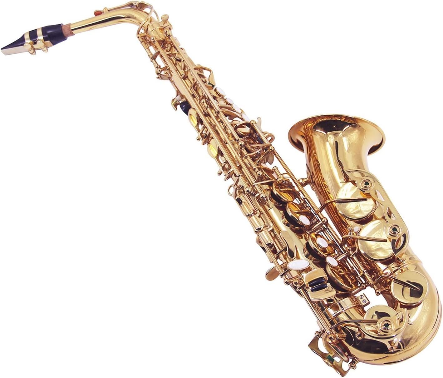 KESHUO EB Alto Saxophone Sax Brass Gold 802 Key Woodwind Instrument with Case Reed Cleaning Brush Cloth Gloves Straps Brass Sax Beginners Kit