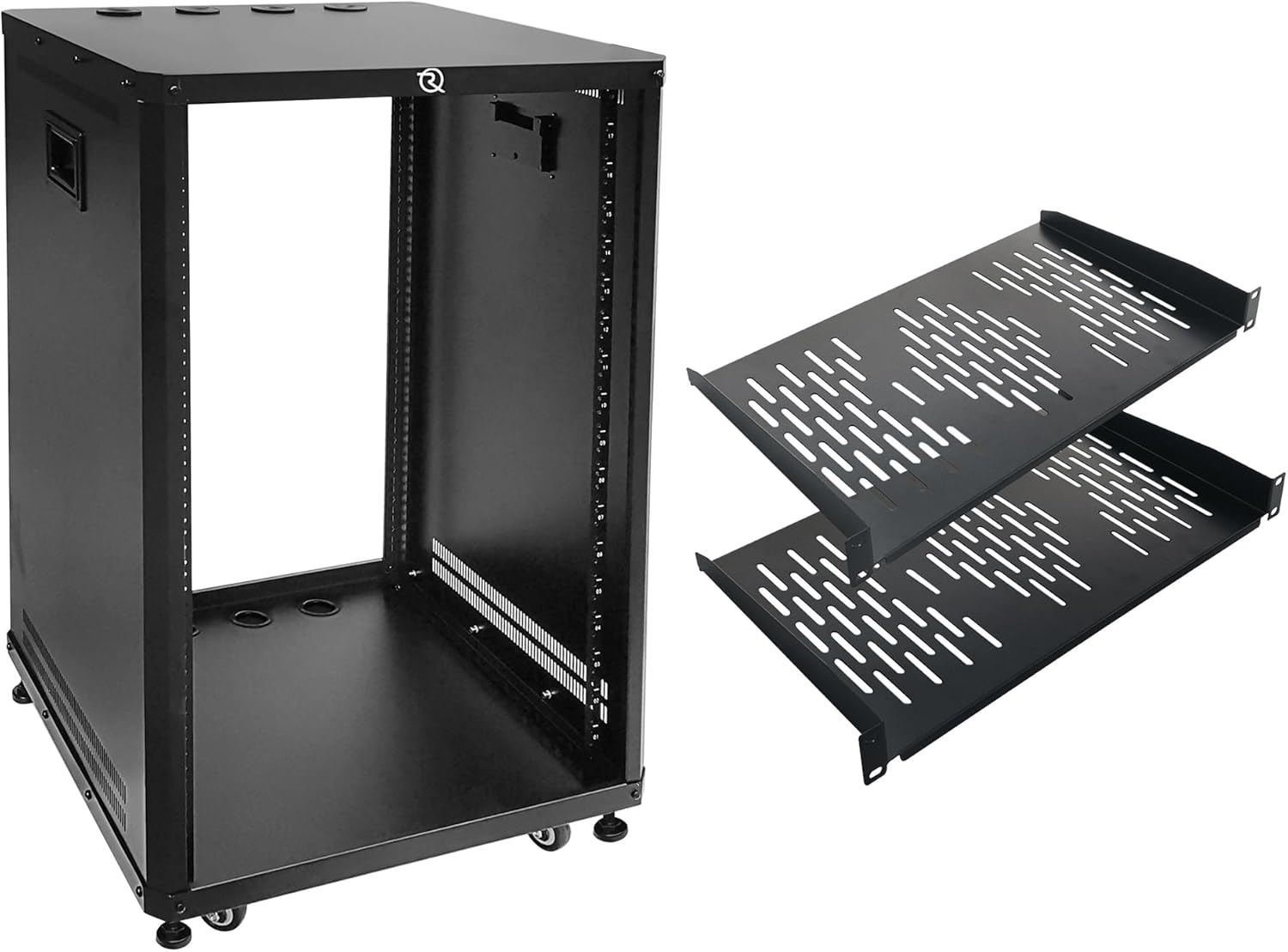 RIVECO 18U Stereo & Server Rack with Caster Wheels, Rolling Network Cabinet, Open Frame Rack for 19-inch Audio Video Music Recording & IT Equipment Lifting Handle & 1U 10