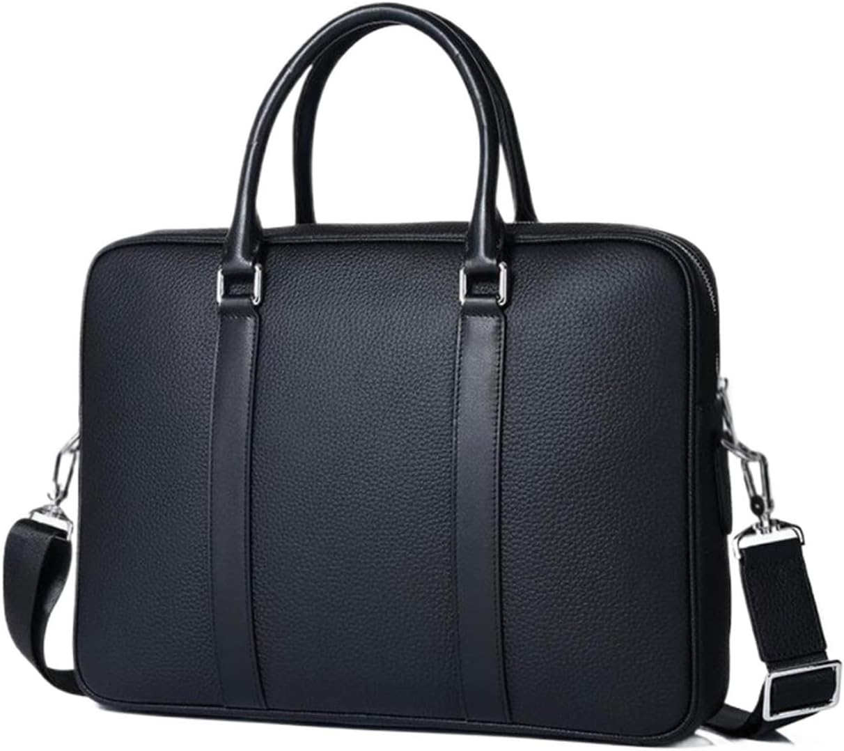 Black Leather Briefcase for Men Women Fits 13 Inch Laptop Professional Business Messenger Crossbody Shouder Bag briefcases