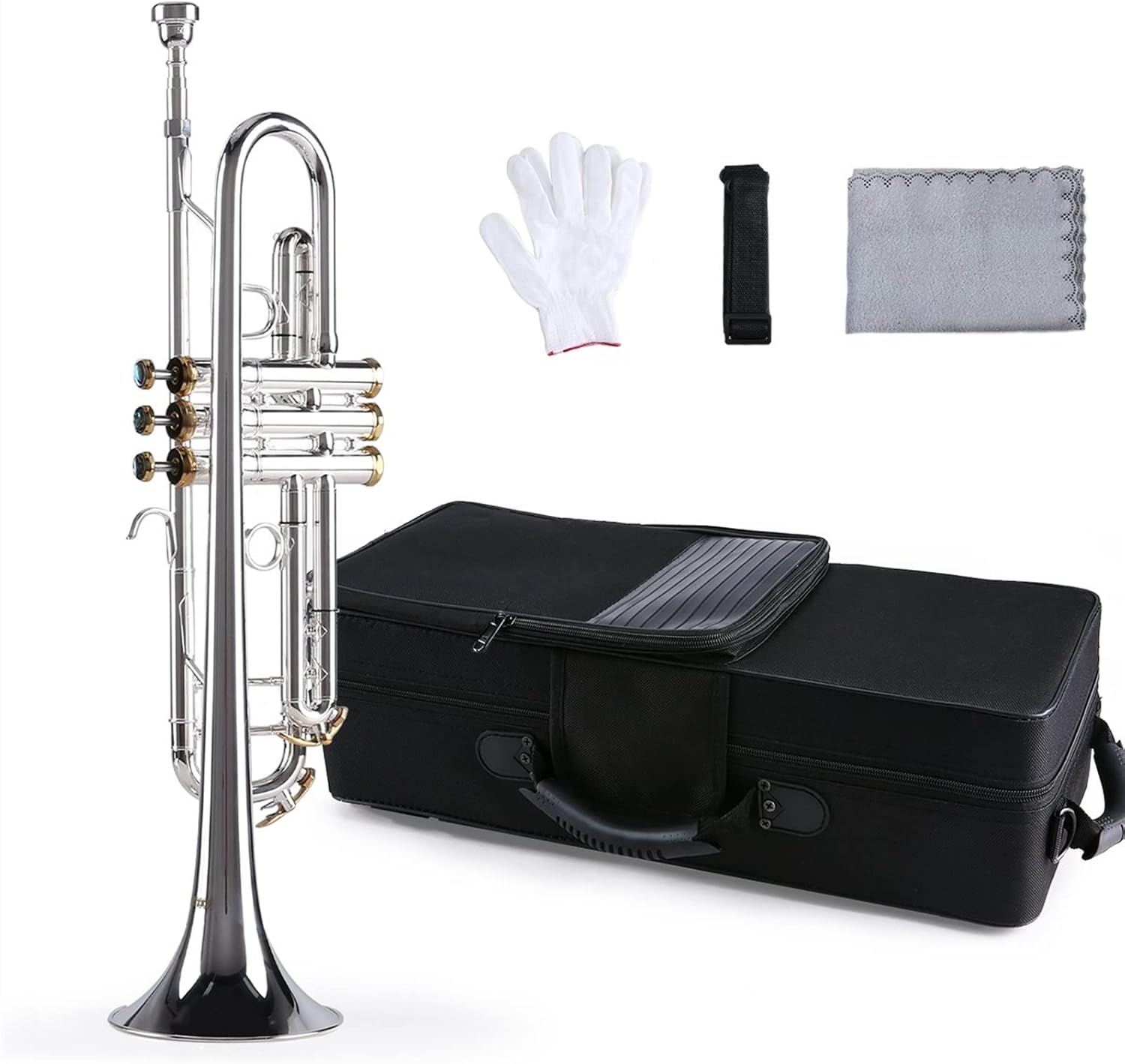 KESHUO Bb Trumpet Brass Material Silver-Plated Surface Beautiful Shell Buttons Wind Instrument with 5C Mouthpiece Trumpets